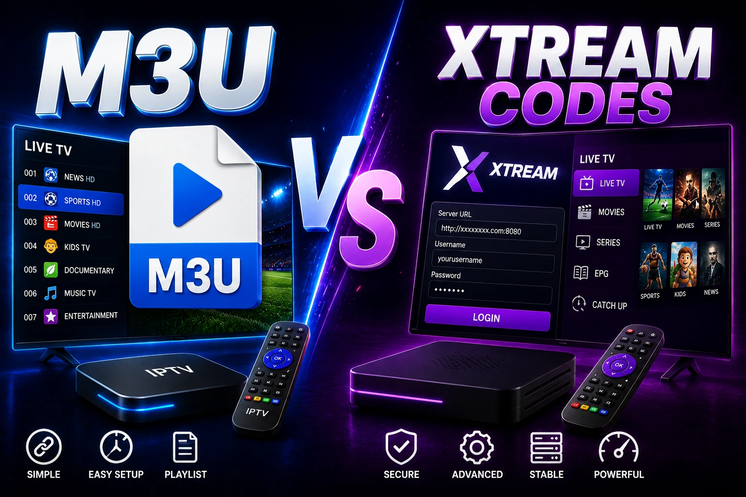 M3U vs Xtream Codes - Compare M3U and Xtream Codes formats
